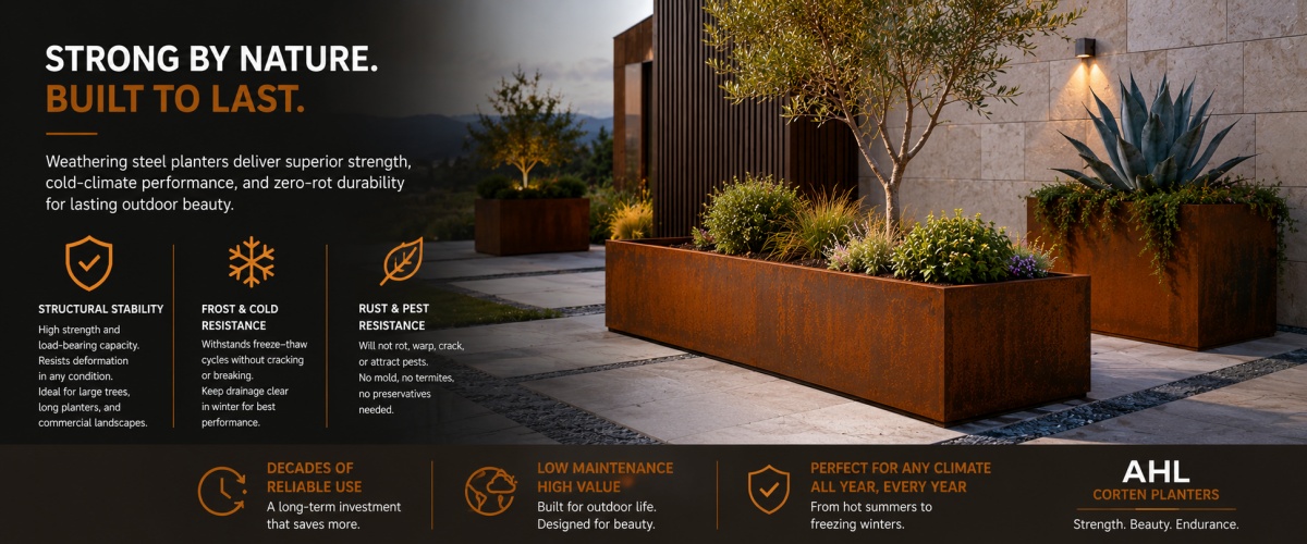 Rusted steel planters 
